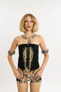 VENOM CAGE | Screen Printed Denim & Vegan Leather Corset