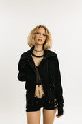 BLADE WEAVE | Vegan Leather Jacket | Black with Blue Jacquard