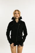 BLADE WEAVE | Vegan Leather Jacket | Black with Masala Jacquard