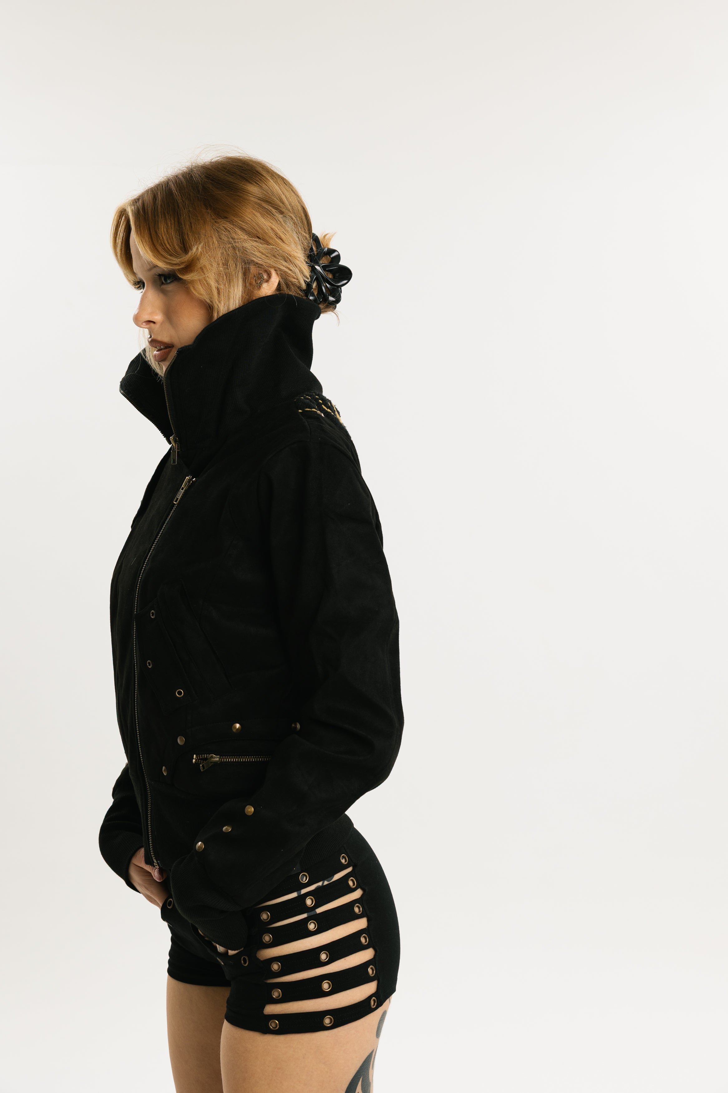 BLADE WEAVE | Vegan Leather Jacket | Black with Masala Jacquard