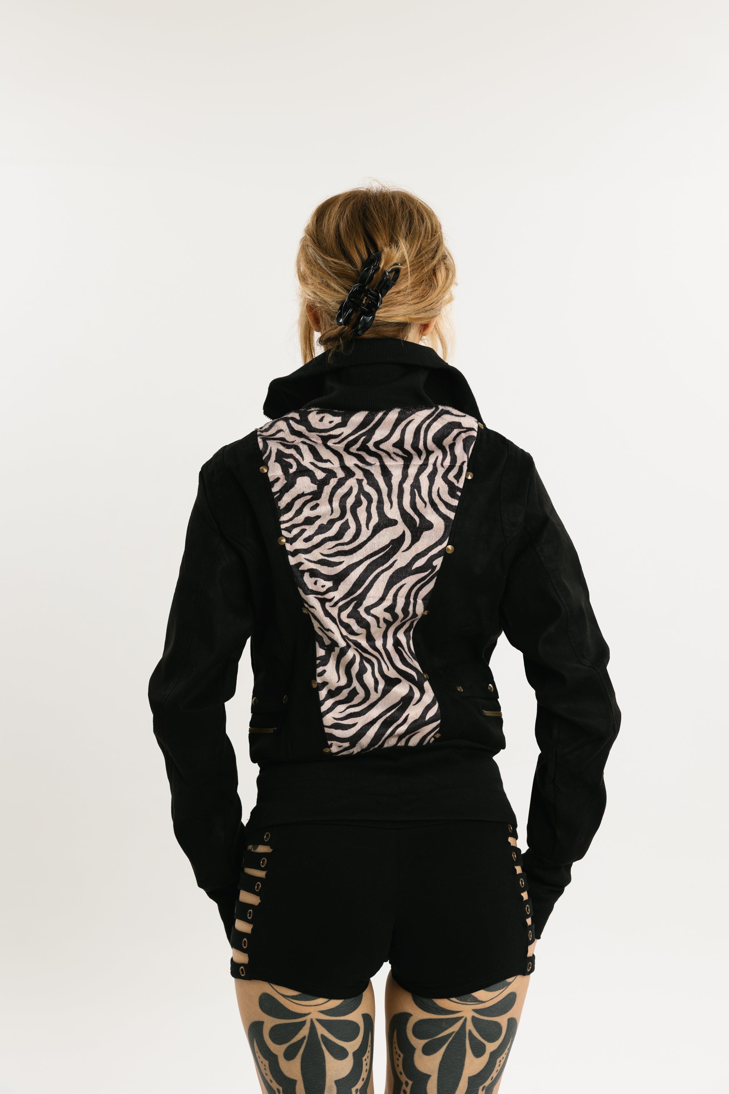 BLADE WEAVE | Vegan Leather Jacket | Black with Zebra Fur Panel