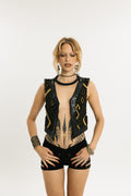 ARMOR VEST | Jacquard Vest with Cobra Vegan Leather Detail | Black and Masala yellow