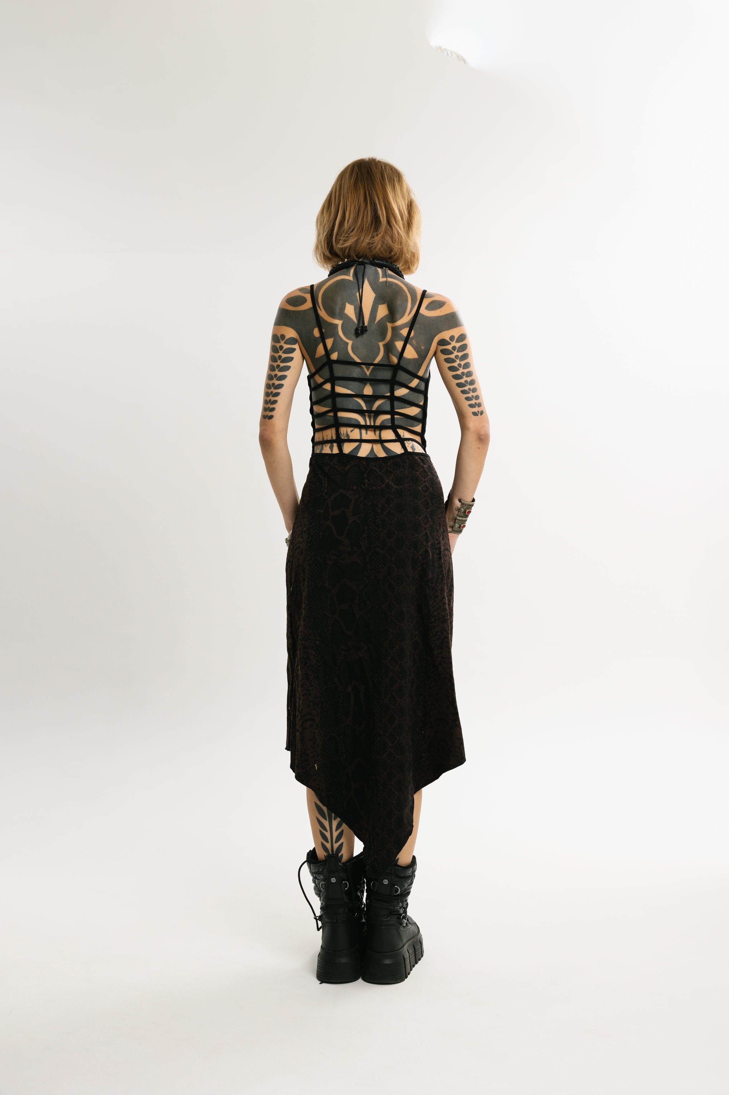SERPENT FLOW | Midi-Length Python Print Cotton Dress | Brown and Black