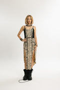 SERPENT FLOW | Midi-Length Python Print Cotton Dress | Sand Beige and Black