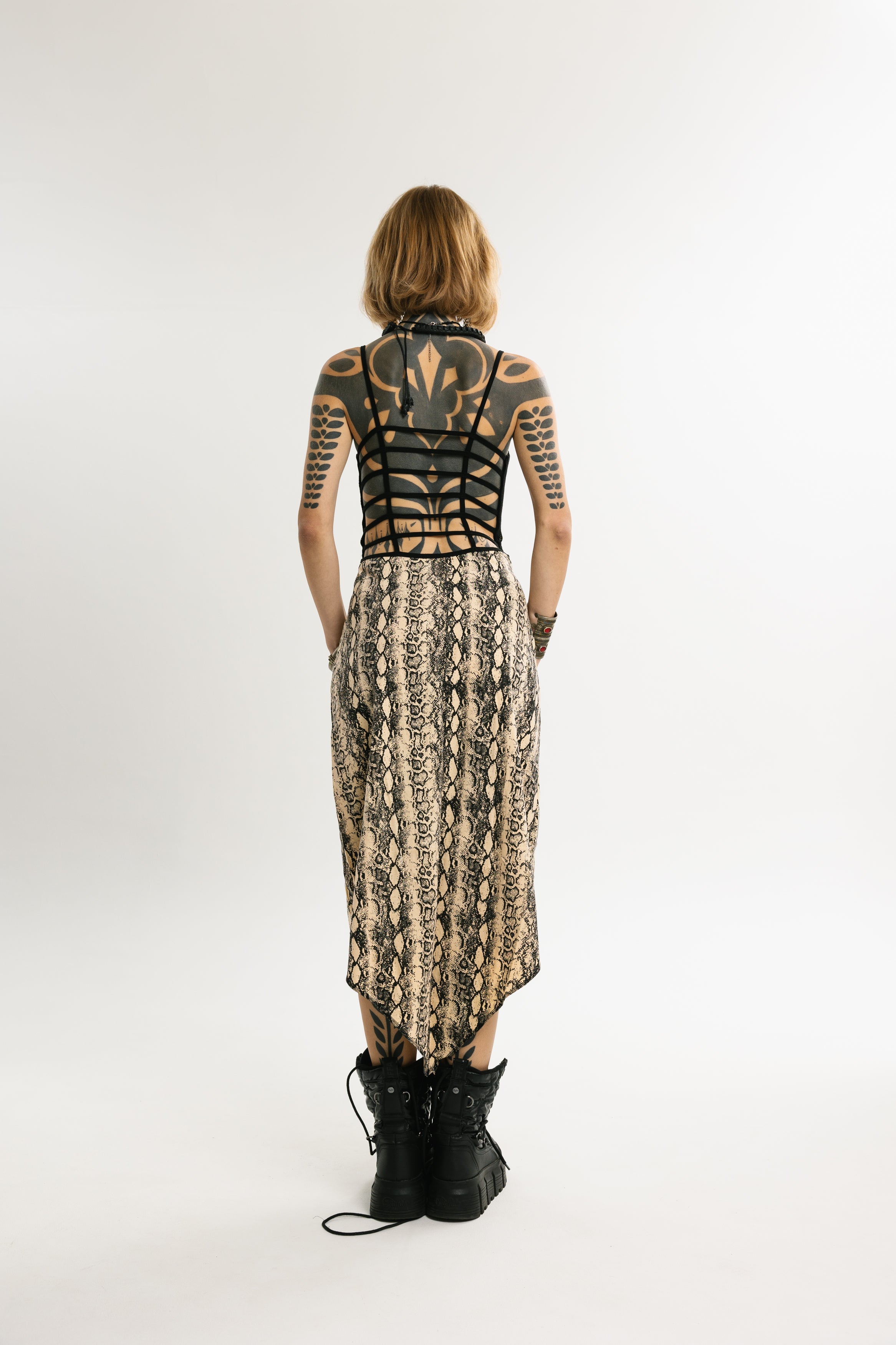 SERPENT FLOW | Midi-Length Python Print Cotton Dress | Sand Beige and Black
