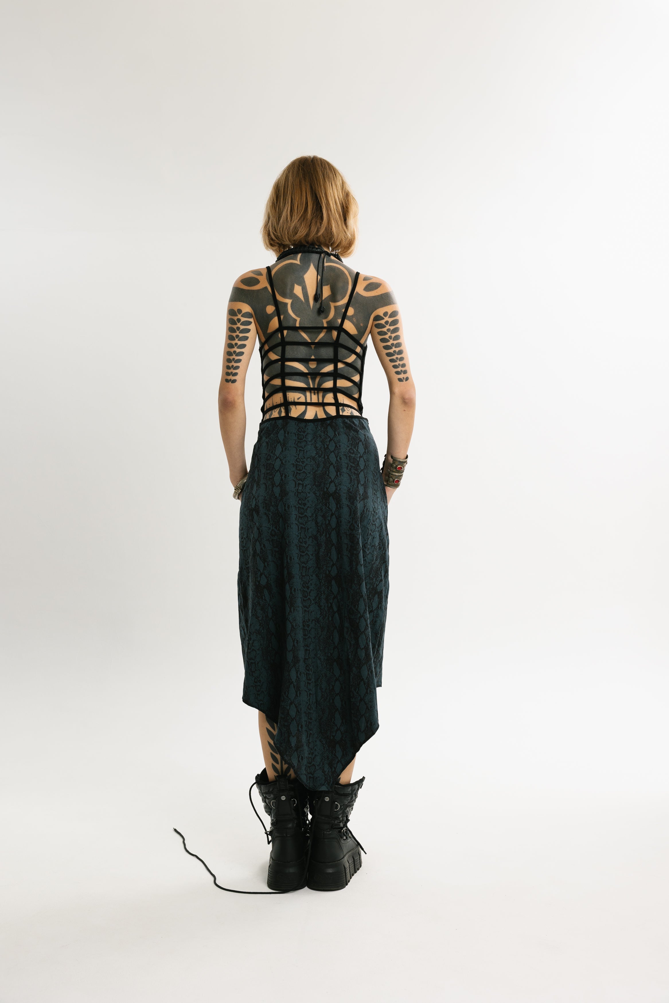 SERPENT FLOW | Midi-Length Python Print Cotton Dress | Blue and Black