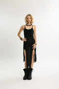 PHANTOM DRESS | Midi-Length Burnout Material and Vegan Leather Dress