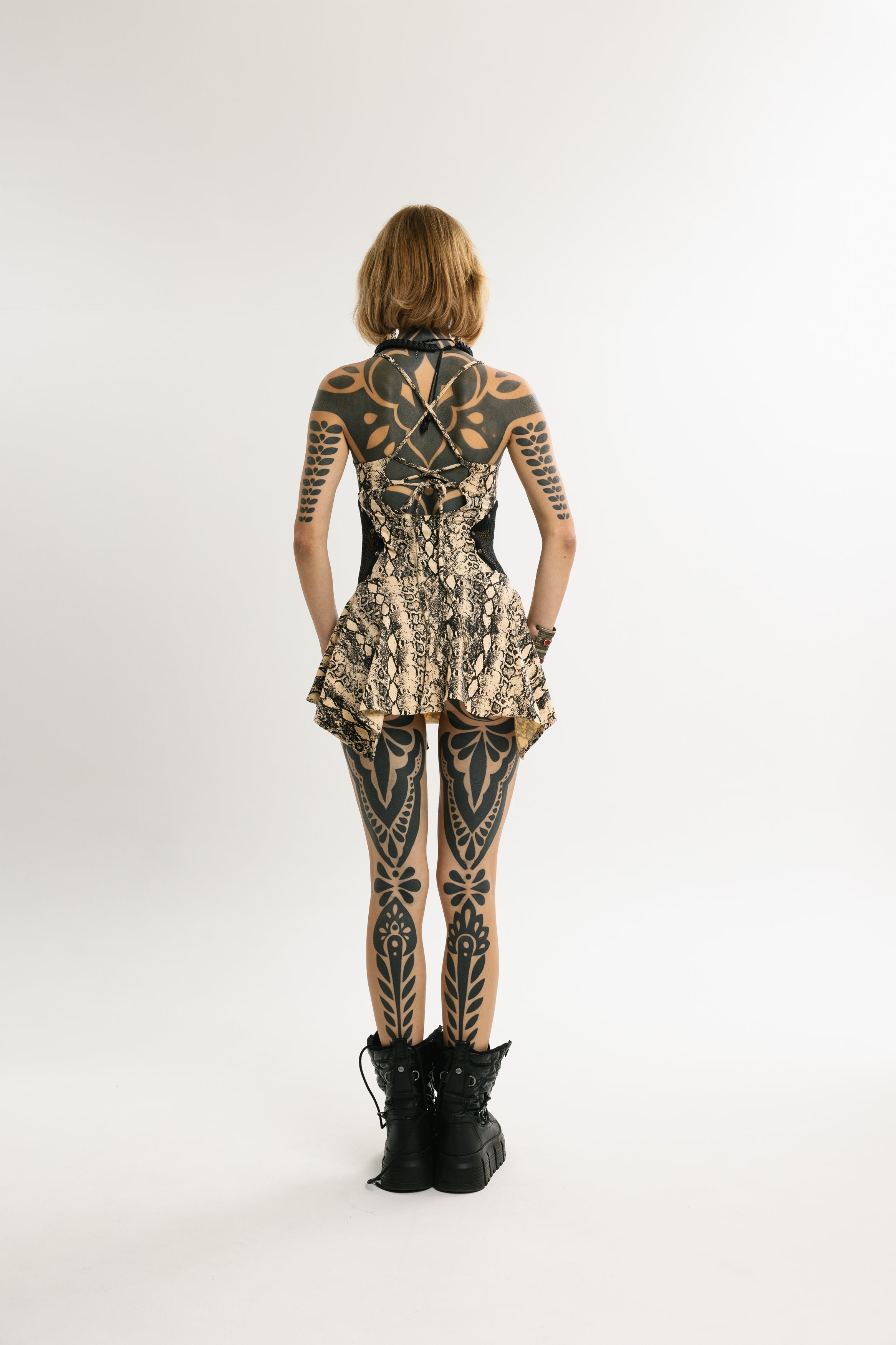 PULSE MINI | Halter Mini Dress with Sand Beige Python Pattern
