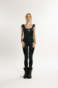 SHADOW SKIN | Full-Length Python Print Cotton Jumpsuit | Deep Blue with Black Velvet