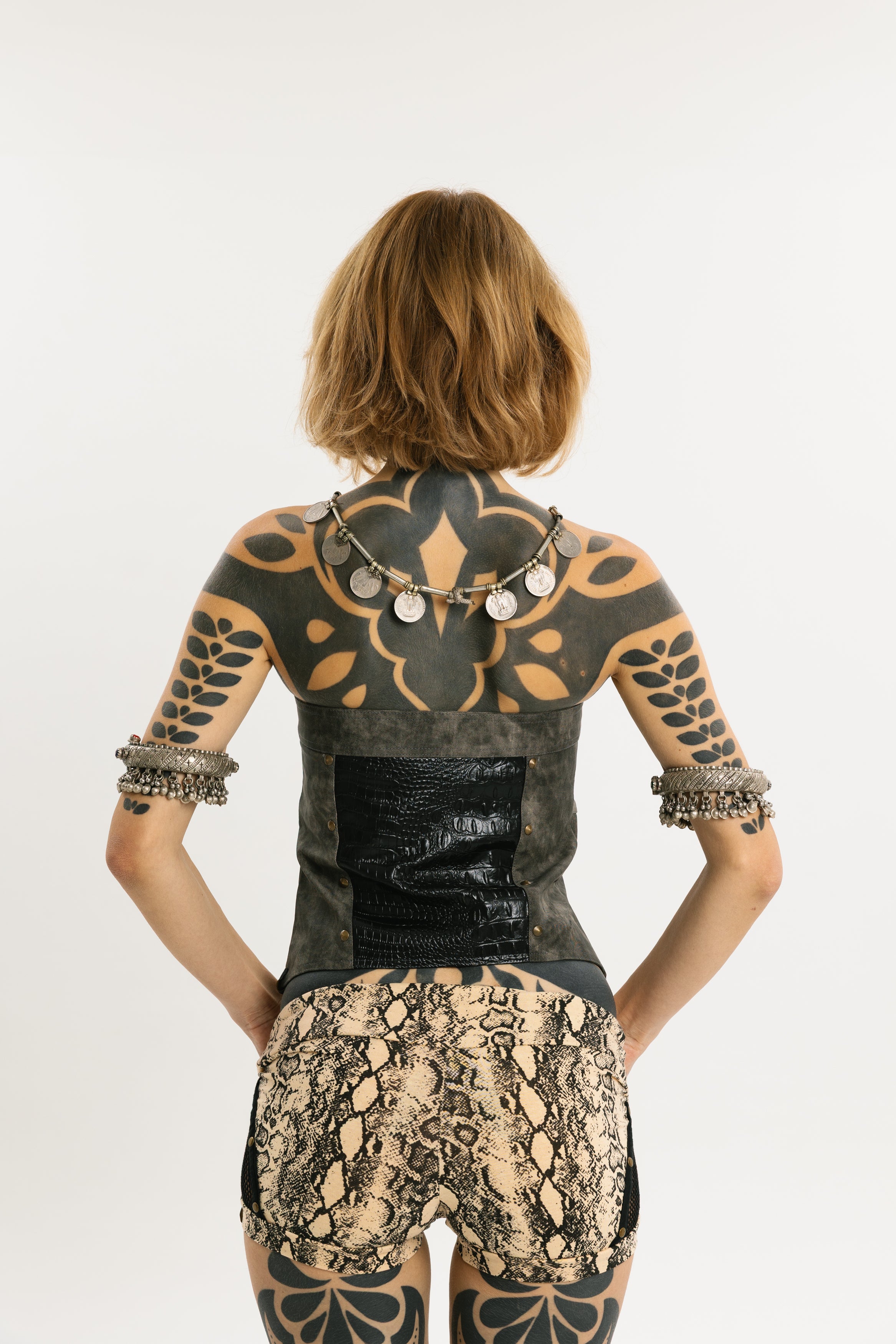 SCALED ARMOR | Embossed Denim & Vegan Leather Corset | Vegan leather with Denim construction