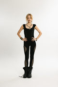 SHADOW SKIN | Full-Length Python Print Cotton Jumpsuit | Black with Black
