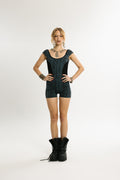 STRIKE SUIT | Short Cotton Jumpsuit with Python Print | Deep Blue