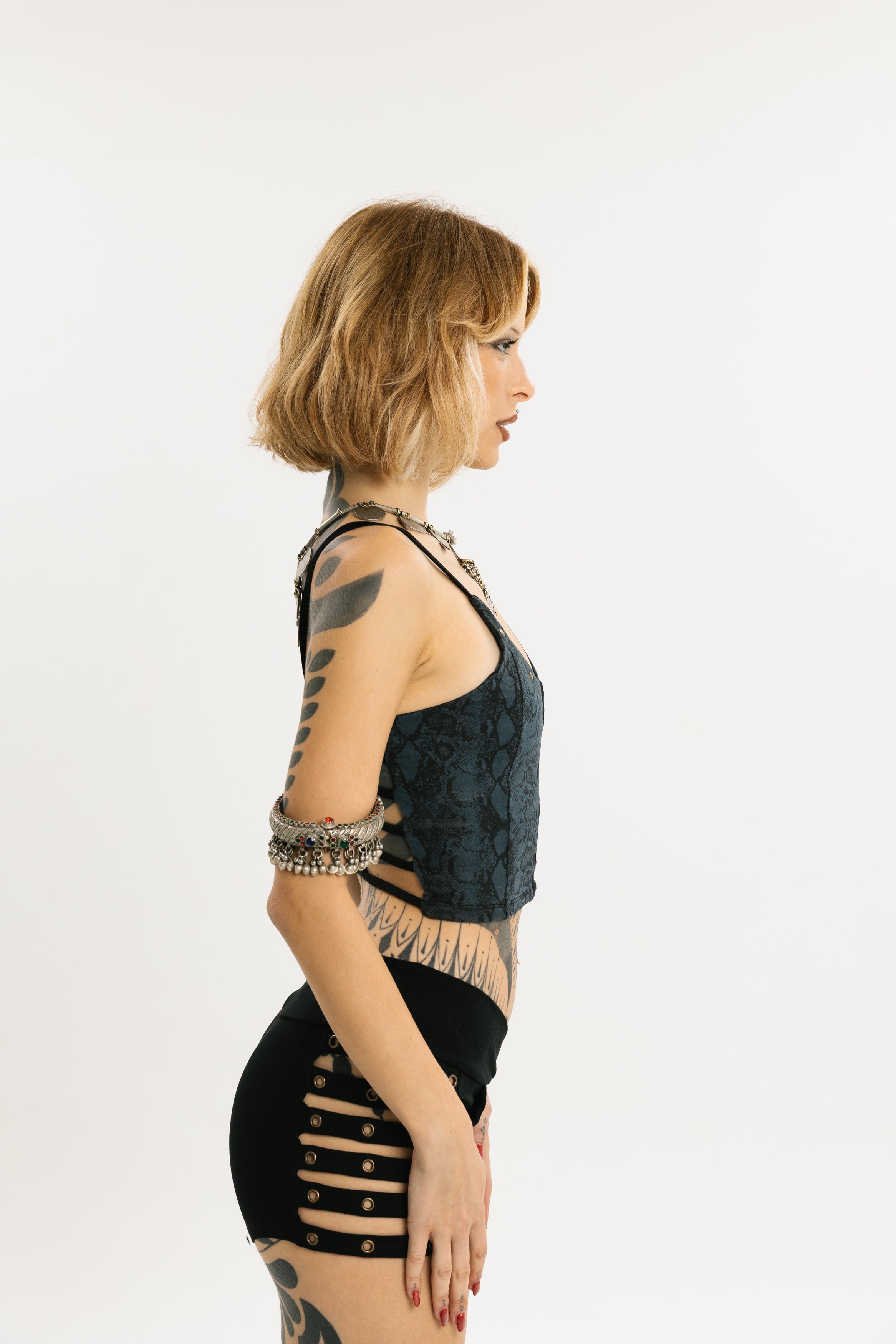 COIL TANK | Stretch Cotton Tank with Cobra Print | Blue | Short