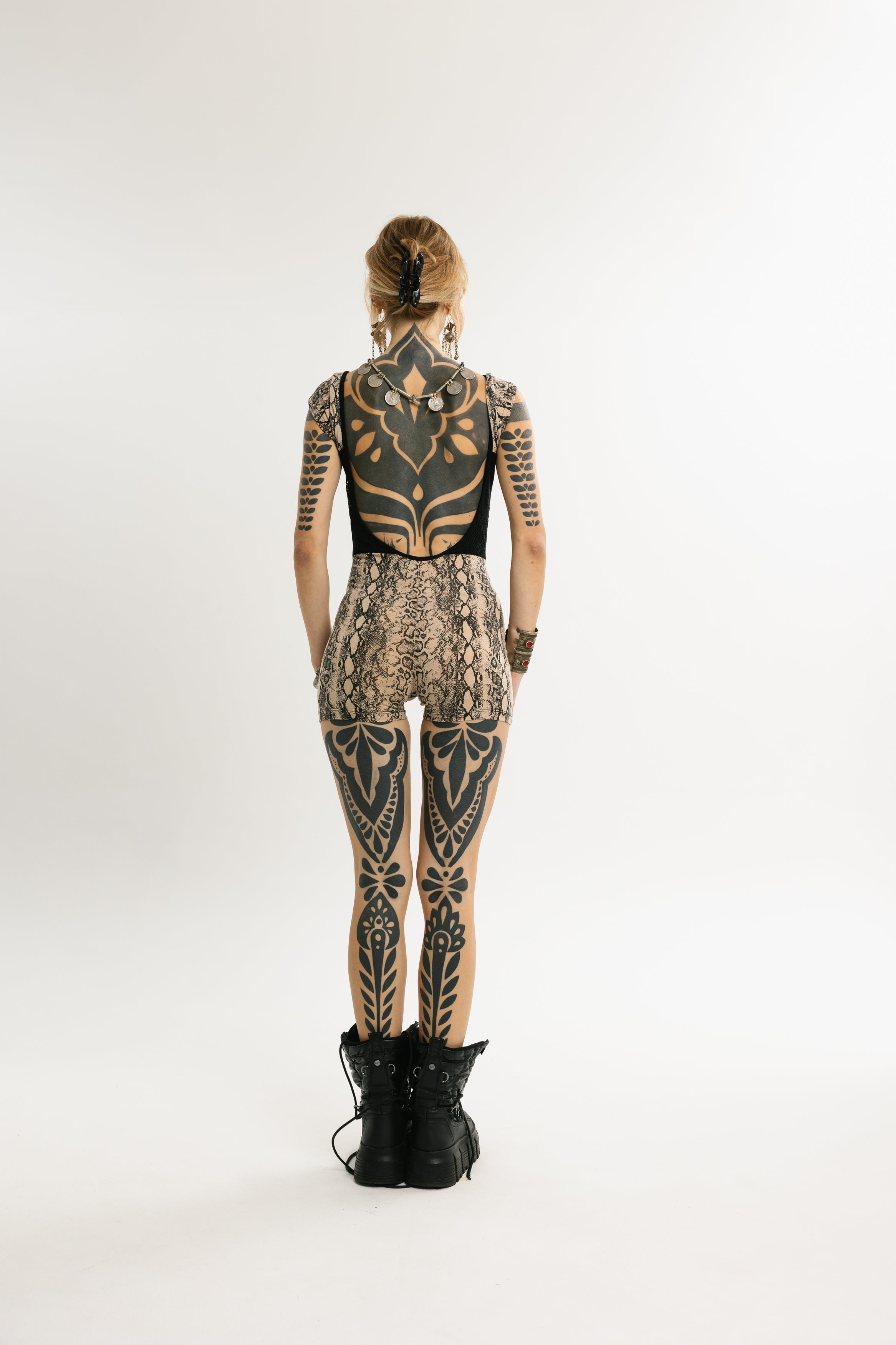 STRIKE SUIT | Short Cotton Jumpsuit with Python Print | Black