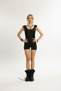 STRIKE SUIT | Short Cotton Jumpsuit with Python Print | Deep Brown