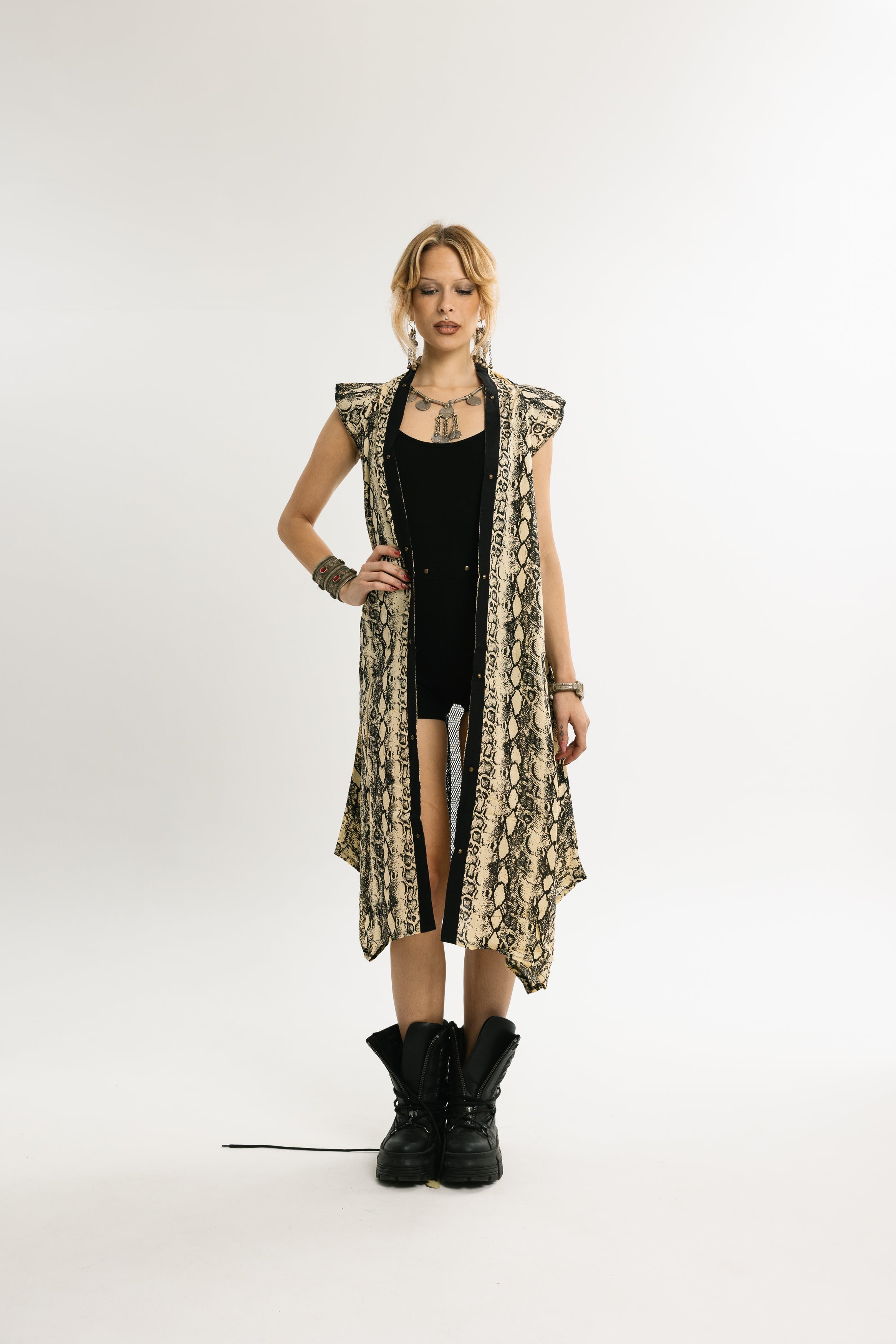 PYTHON ROBE | Python Pattern Cotton Kimono | Sand Beige and Black Python Pattern