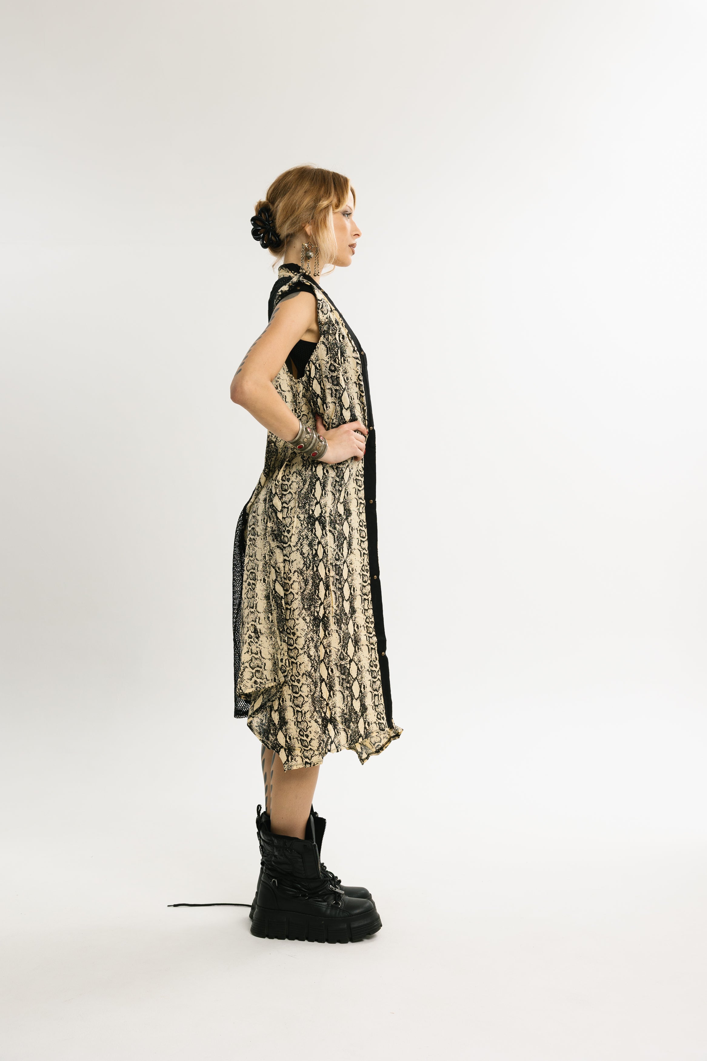 PYTHON ROBE | Python Pattern Cotton Kimono | Sand Beige and Black Python Pattern