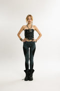 PYTHON PULSE | Stretch Cotton Leggings with Python Print | Dark Blue with Pintex