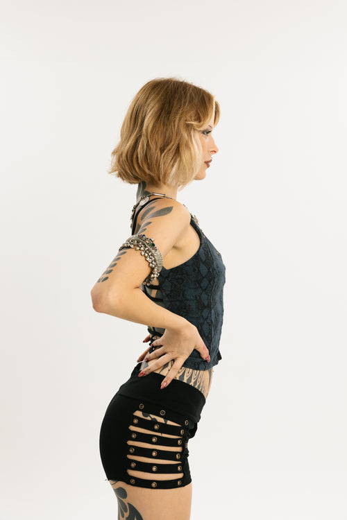 COIL TANK | Stretch Cotton Tank with Cobra Print | Blue | Long