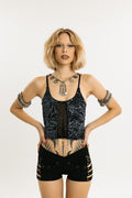 COIL TANK | Stretch Cotton Tank with Leopard Print | Grey | Long