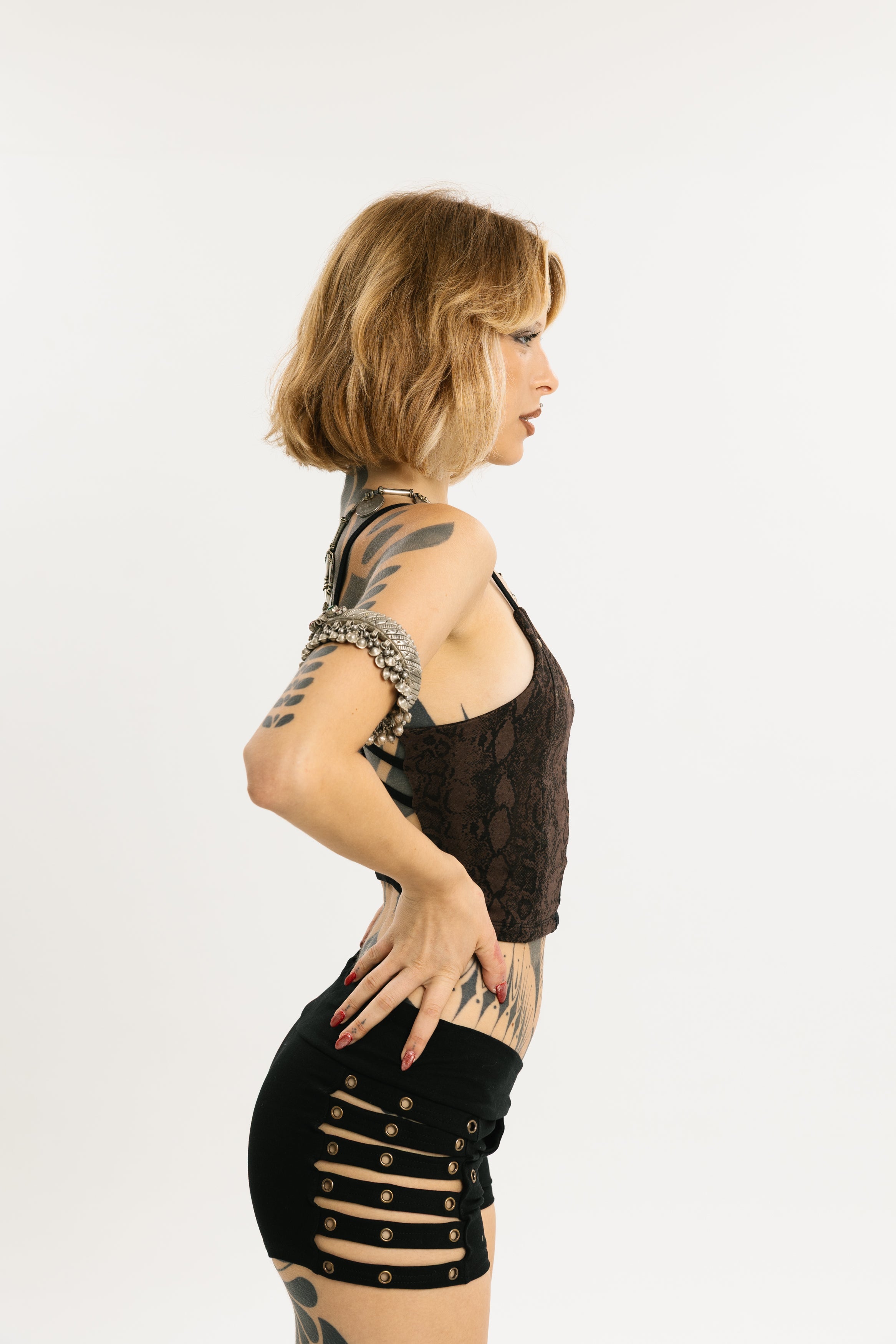 COIL TANK | Stretch Cotton Tank with Cobra Print | Brown | Short