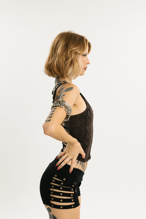 COIL TANK | Stretch Cotton Tank with Cobra Print | Brown | Long