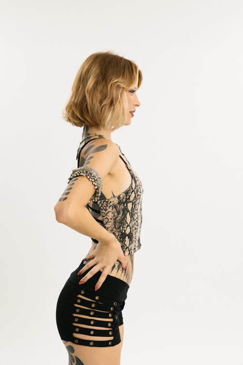COIL TANK | Stretch Cotton Tank with Cobra Print | Beige | Short
