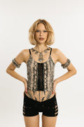 COIL TANK | Stretch Cotton Tank with Cobra Print | Beige | Long