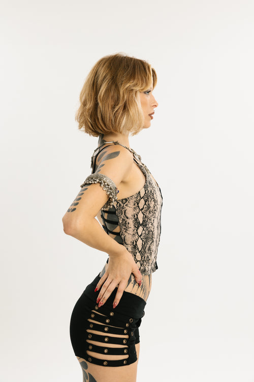 COIL TANK | Stretch Cotton Tank with Cobra Print | Beige | Long